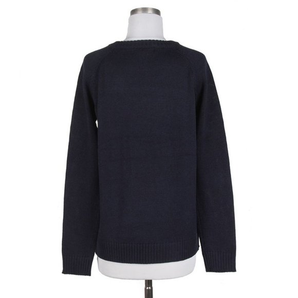 NEW Navy Oatmeal Cable Heart Cotton Blend Sweater - Picture 9 of 12